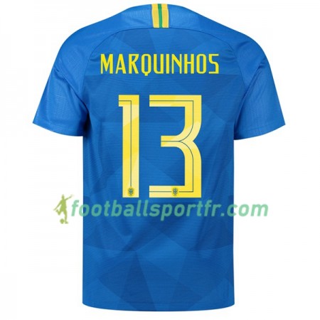 Tenue Brésil Marquinhos 13 Exterieur Coupe du monde 2018 Maillot de Foot